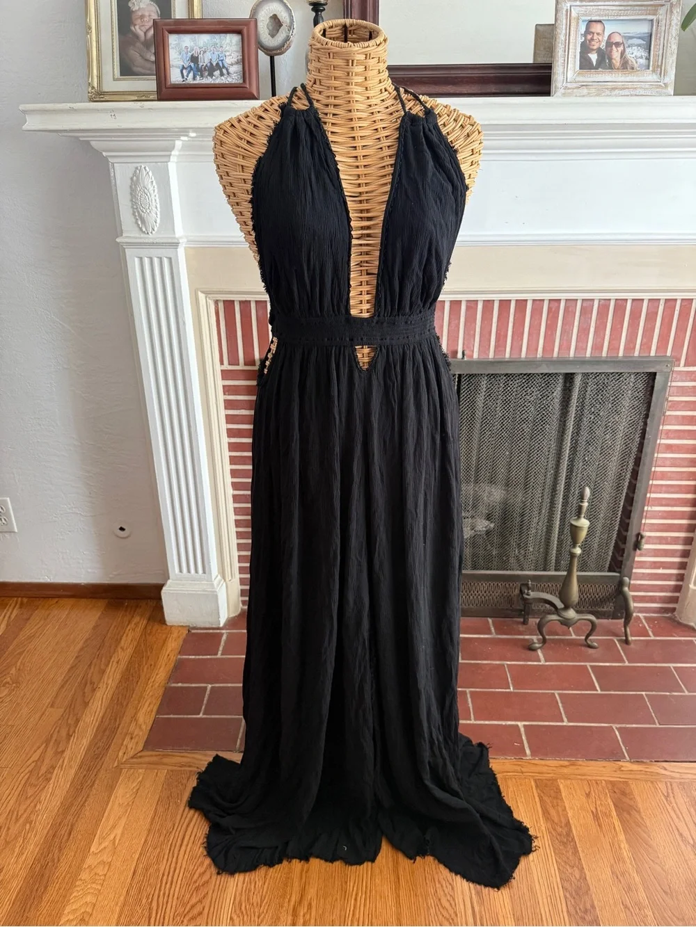Free People look into the sun black gauze maxi dress Large